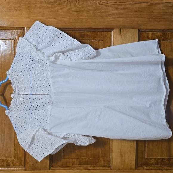 A New Day Classic White Eyelet Cap Sleeve Boho Top L - Picture 3 of 4